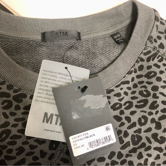 NWT ATM French Terry Leopard Sweatshirt Asphalt Black Grey Oversized size XS - Picture 10 of 13